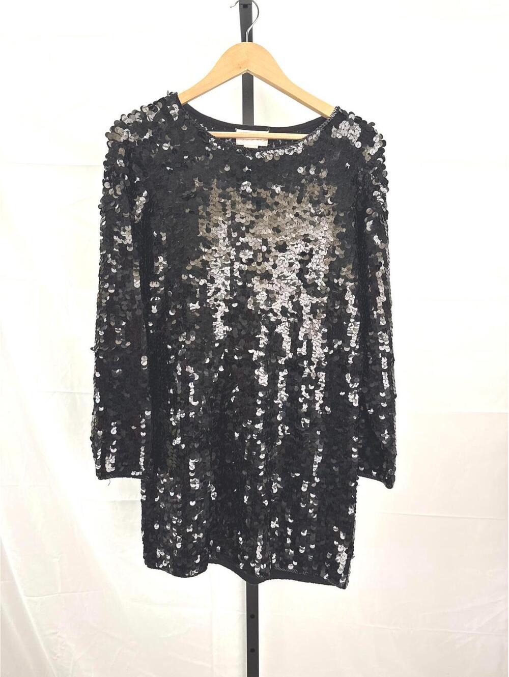 80s Black Sequin Party Dress with Long Sleeves Vintage Destinee Size Small